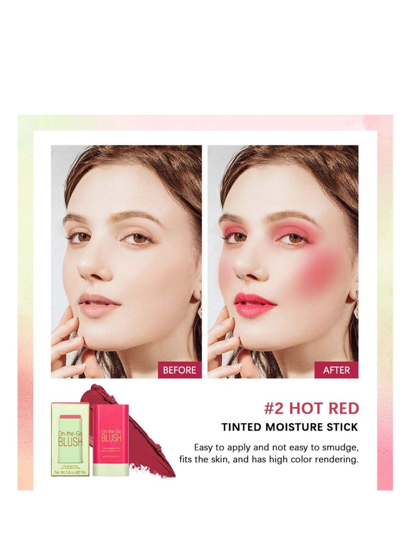 Blush Beauty Wand, Solid Moisturizer Stick, Multi Use Makeup Waterproof Blush Stick, Natural Looking, Suitable for Cheeks Glow Dewy Finish (Hot Red)