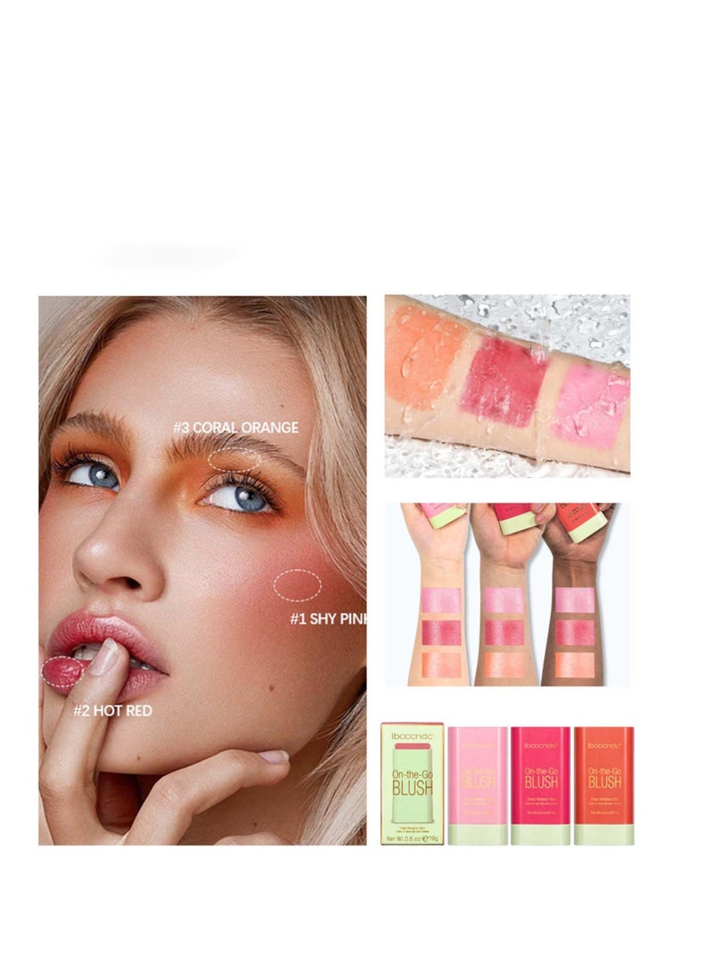 Blush Beauty Wand, Solid Moisturizer Stick, Multi Use Makeup Waterproof Blush Stick, Natural Looking, Suitable for Cheeks Glow Dewy Finish (Hot Red)
