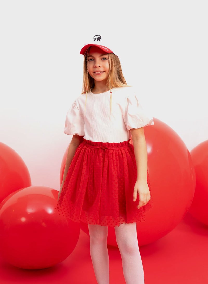 Girl Tulle Red Skirt With Elastic Waist