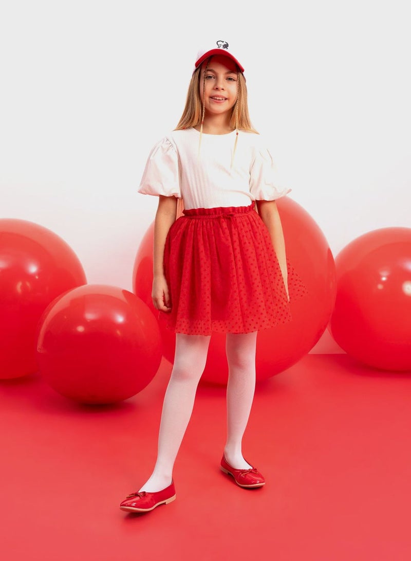 Girl Tulle Red Skirt With Elastic Waist