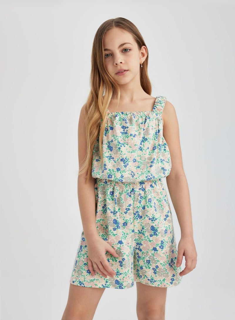 Girl Patterned Strappy Jumpsuit