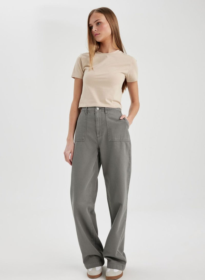 Wide Leg Gabardine Trousers