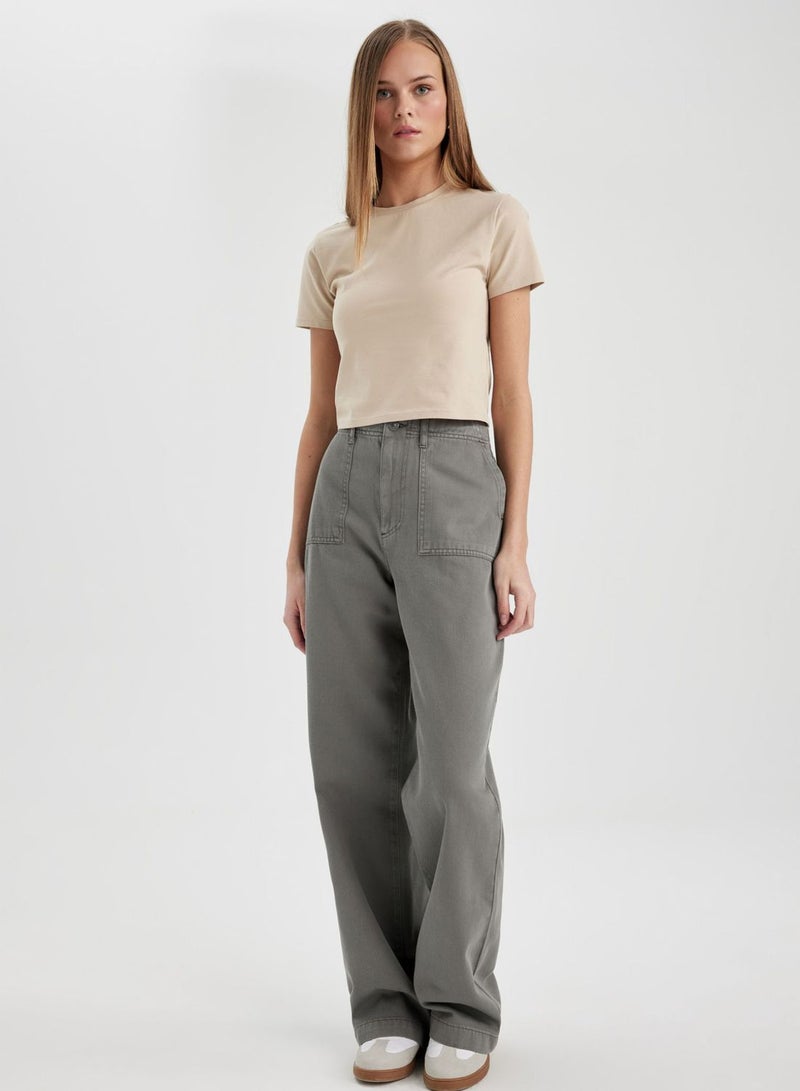 Wide Leg Gabardine Trousers