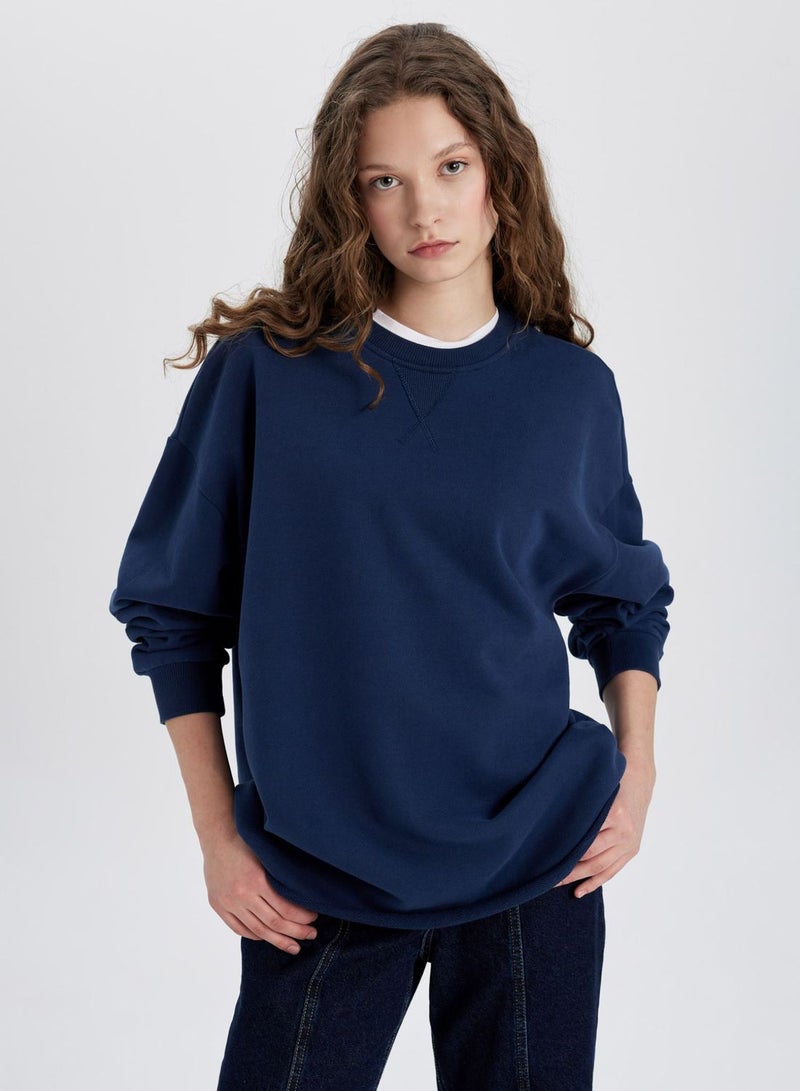 Oversize Fit Crew Neck Thick Sweatshirt Fabric Lon