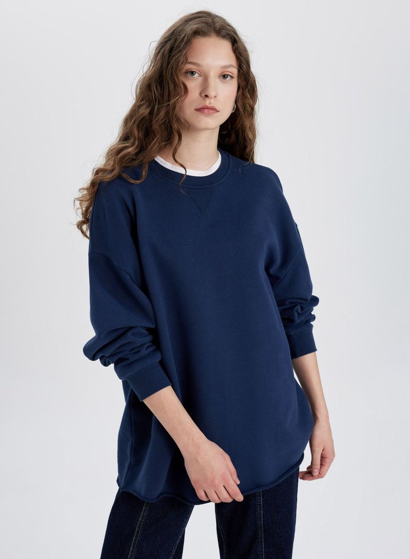 Oversize Fit Crew Neck Thick Sweatshirt Fabric Lon