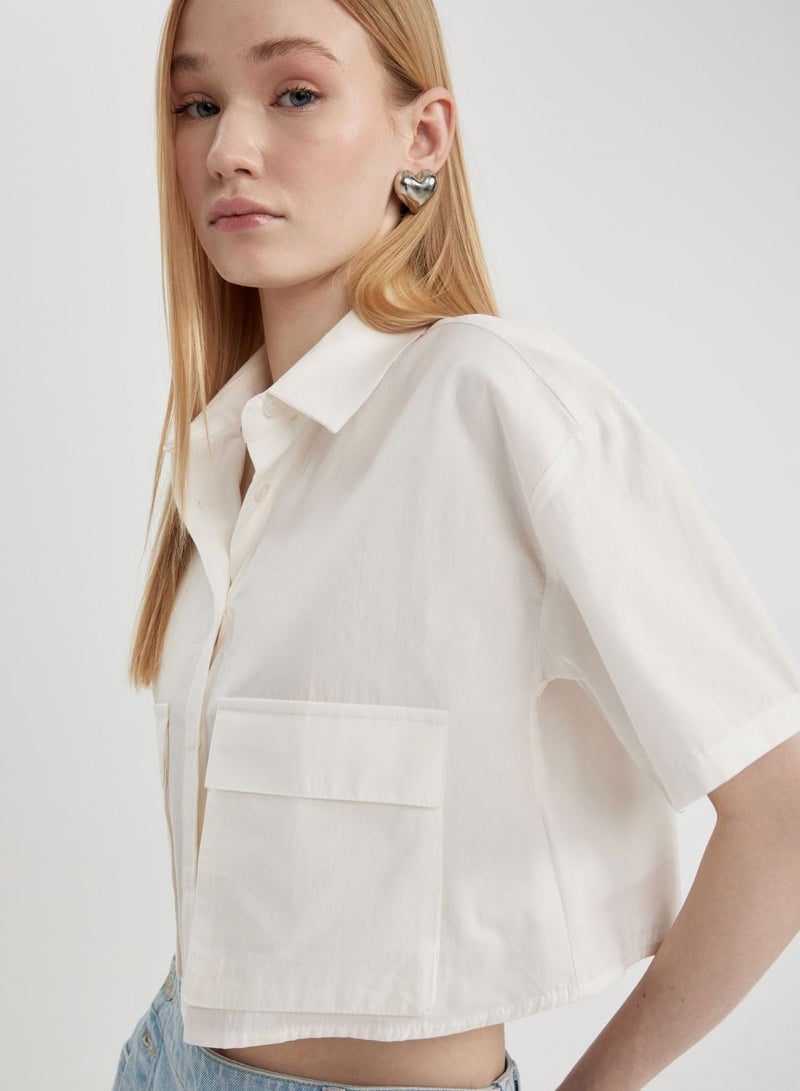 Oversize Fit Shirt Collar Poplin Short Sleeve Shir