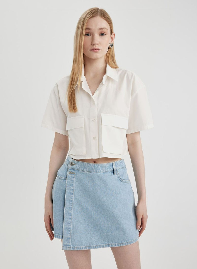 Oversize Fit Shirt Collar Poplin Short Sleeve Shir