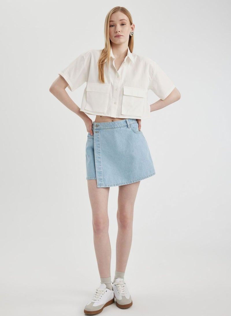 Oversize Fit Shirt Collar Poplin Short Sleeve Shir