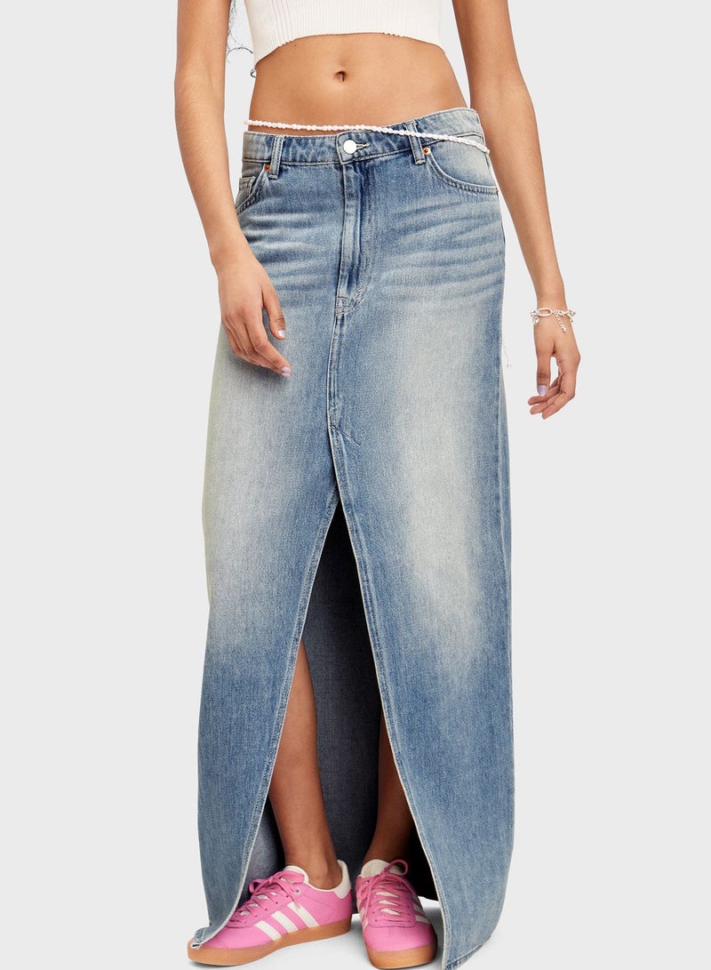 Front Slit Denim Skirt