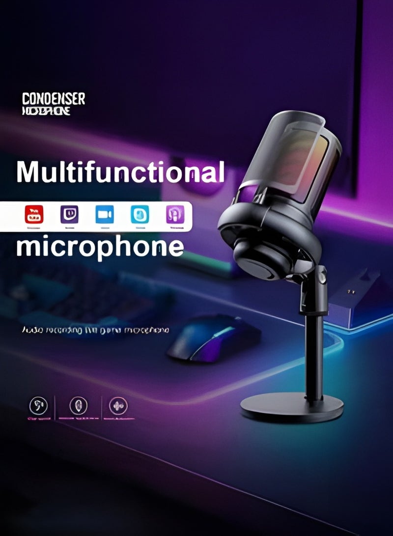 Gaming Ready USB Microphone for PC PS4 PS5 and Mac Versatile Condenser Mic with RGB Lighting Mute Button Pop Filter Gain Knob and Monitoring Jack