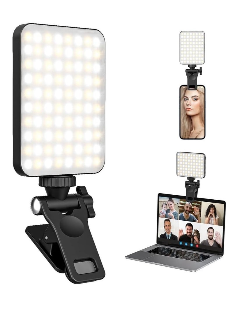 80 LED High Power Rechargeable Clip Fill Video Light Adjustable Multiple Lighting Modes for Phone iPhone and Android and iPad and Laptop and Camera for Video Conference and Vlog and Makeup and Selfie