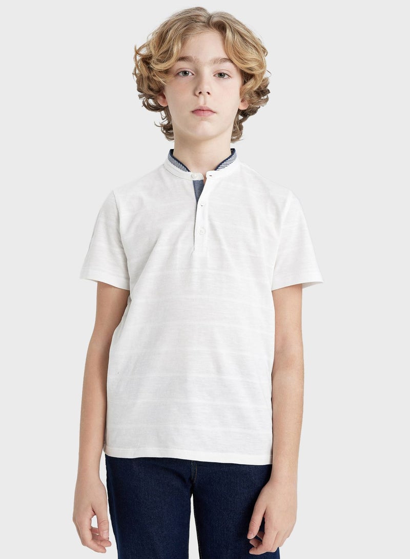 Boy High Collar Pique Short Sleeve Polo T-Shirt