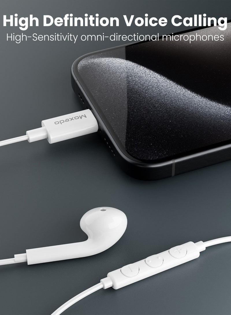 Moxedo Mono Stereo Earphone USB Type-C Connector Earphone with In-Line Remote, Built-in Microphone for iPhone 15, Samsung Galaxy S24 Ultra/S21 Ultra/S20 FE Note 20/10, iPad Pro 2018/Mac Book (White)