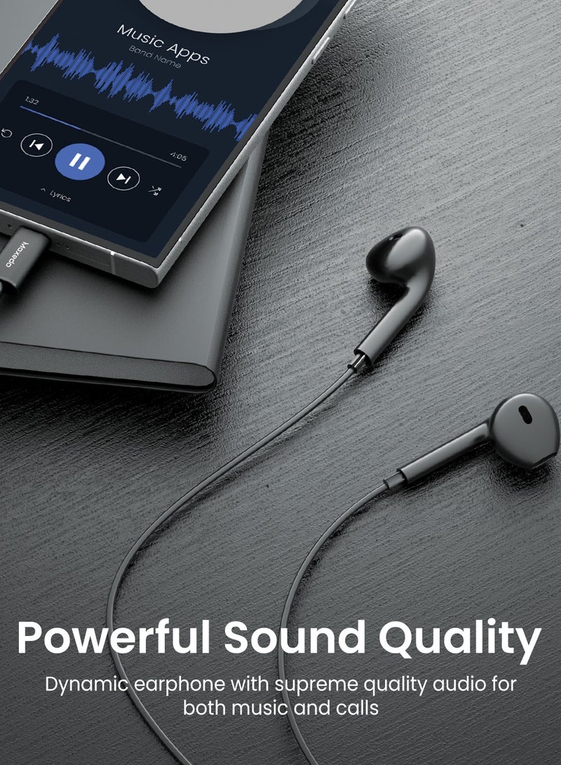 Moxedo Mono Stereo Earphone USB Type-C Connector Earphone with In-Line Remote, Built-in Microphone for iPhone 15, Samsung Galaxy S24 Ultra/S21 Ultra/S20 FE Note 20/10, iPad Pro 2018/Mac Book (Black)