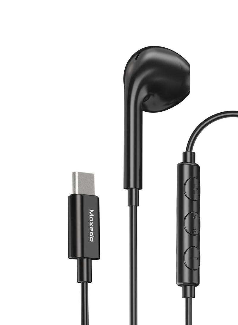 Moxedo Mono Stereo Earphone USB Type-C Connector Earphone with In-Line Remote, Built-in Microphone for iPhone 15, Samsung Galaxy S24 Ultra/S21 Ultra/S20 FE Note 20/10, iPad Pro 2018/Mac Book (Black)