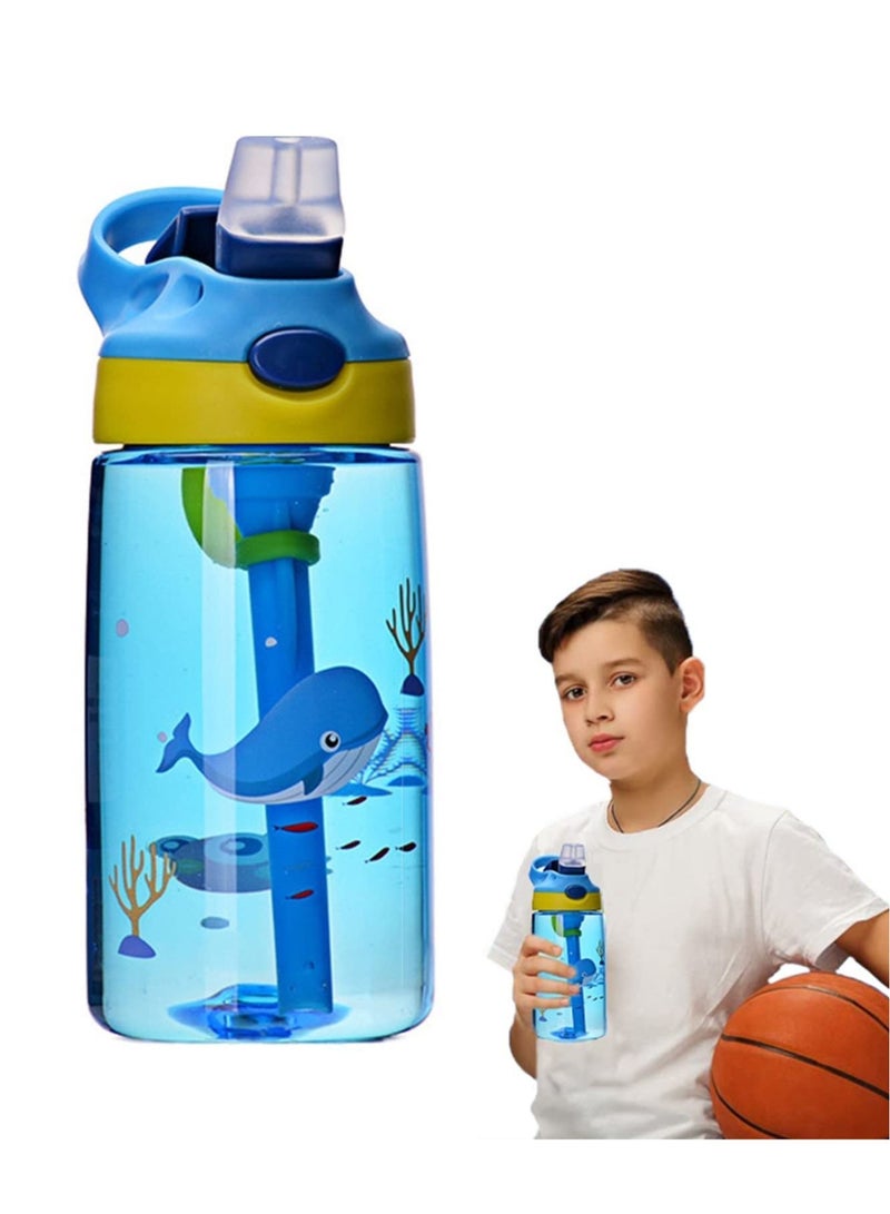 Kids Water Bottle Cute, Toddler Cup with Straw Spill Leakproof Durable Plastic Drinking for Boys and Girls Child, Reusable Water, Indoor-Outdoor, Whale