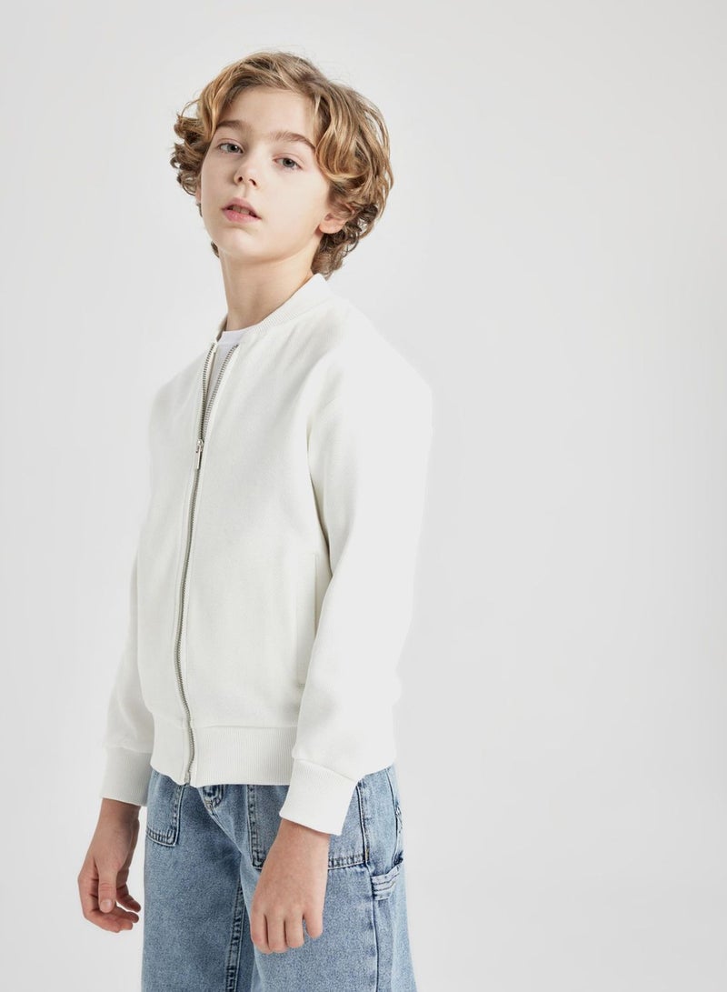 Regular Fit Bomber Collar Cardigan