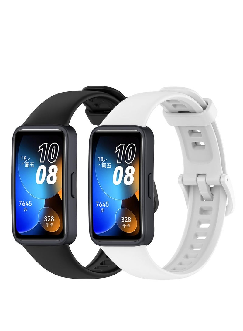 2 Pack Strap Compatible with Huawei Band 8, Soft Silicone Adjustable Replacement Sport Bands for HUAWEI Band 8 for Huawei Band 8   BlackWhite