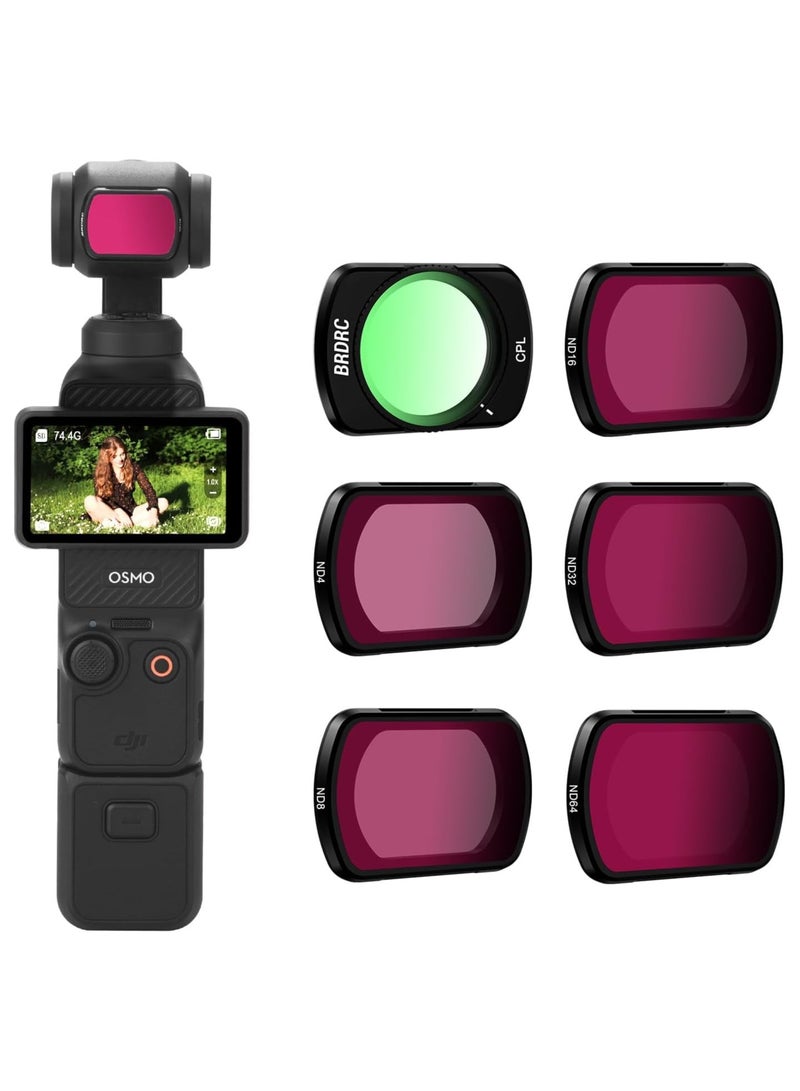 Pocket 3 ND Filters Set, 6 Pack - CPL ND4 ND8 ND16 ND32 ND64 Lens Filter for DJI Osmo Pocket 3 Creator Combo Camera Accessories