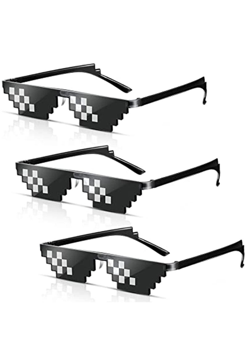 3 Pairs Thug life Sunglasses Pixel Sunglasses, Cool Thug Glasses Plastic Pixel Sunglasses, Party Accessories for Kids Adults, Black