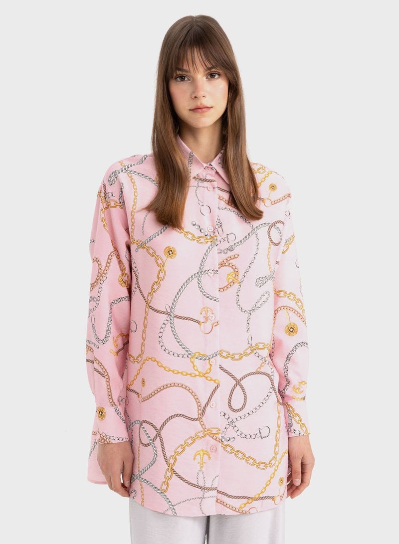 Relax Fit Printed Long Sleeve Tunic