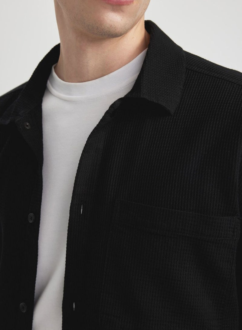 Oversize Fit Polo Collar Long Sleeve Shirt