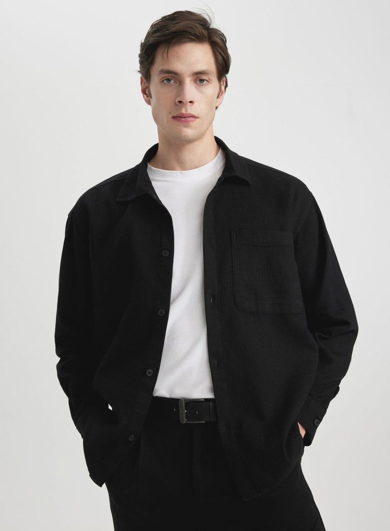 Oversize Fit Polo Collar Long Sleeve Shirt