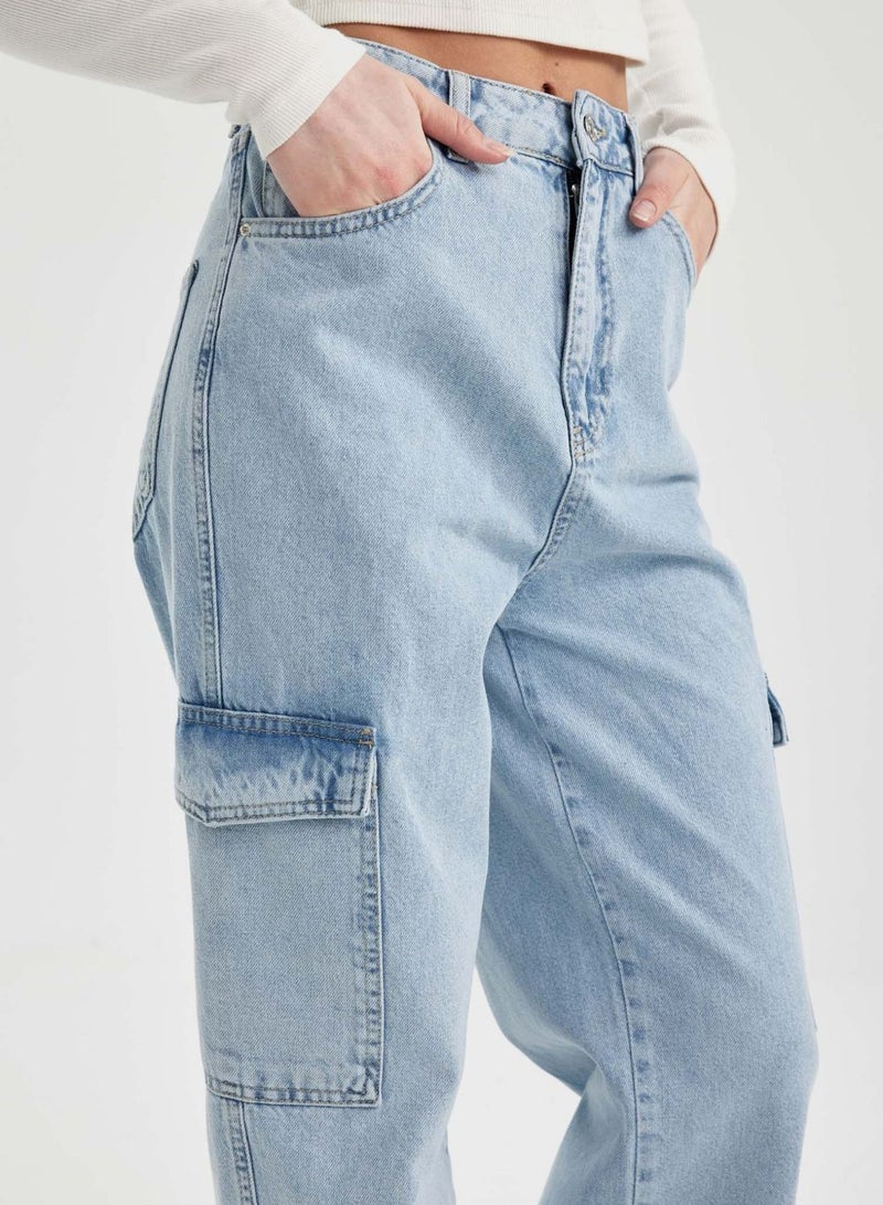 Wide Leg High Waist Long Cargo Jeans