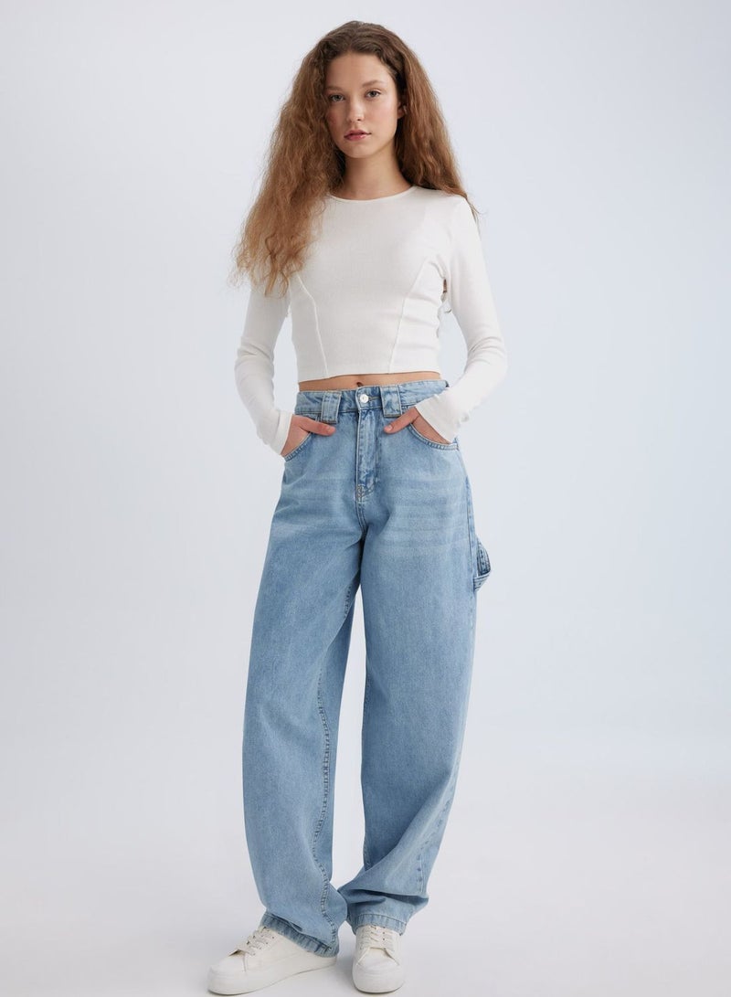 Carpenter High Waist Loose Cut Long Jeans