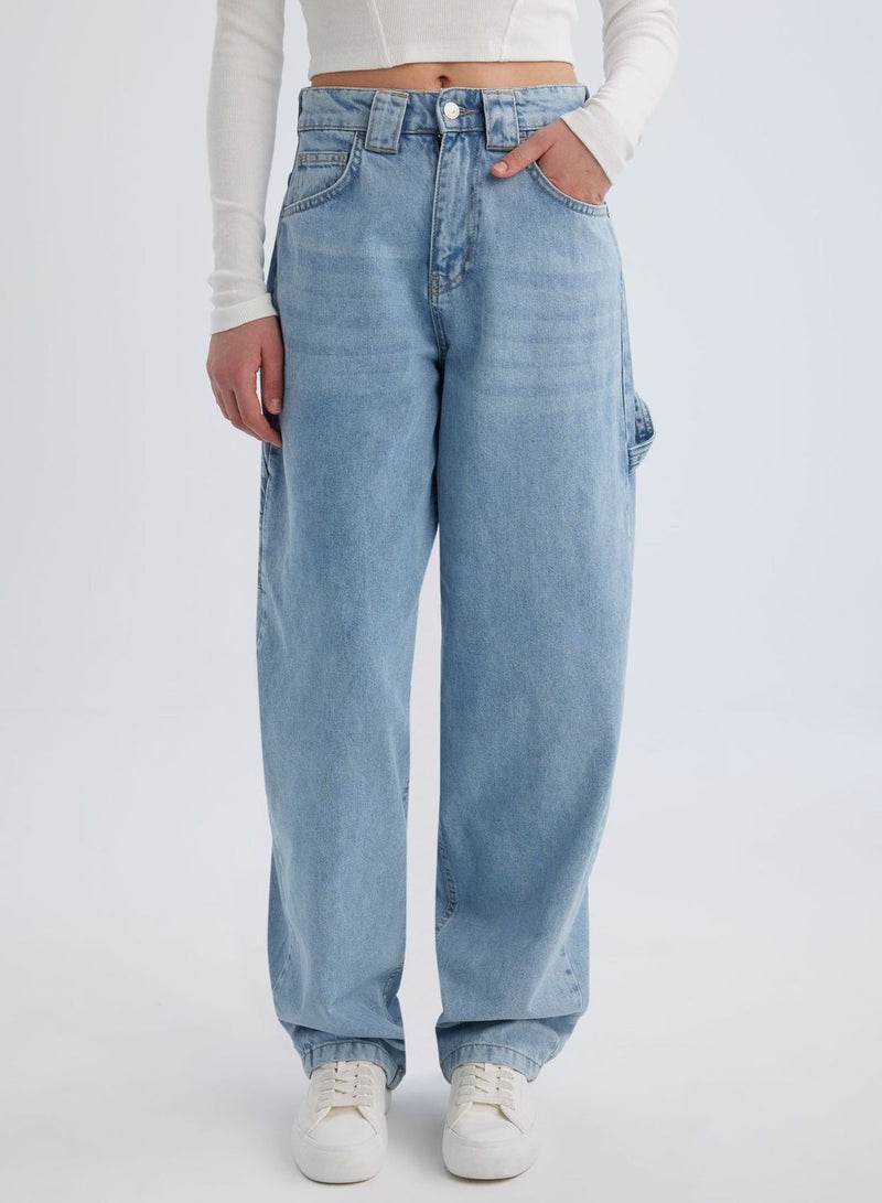 Carpenter High Waist Loose Cut Long Jeans