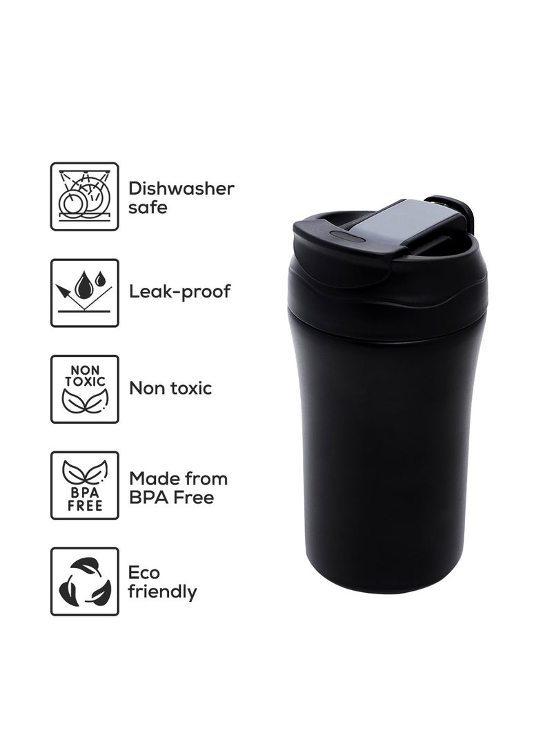 Double Wall Insulated Tumbler Water Bottle - Black, 400Ml