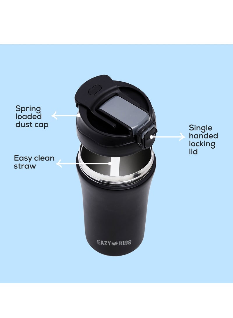 Double Wall Insulated Tumbler Water Bottle - Black, 400Ml