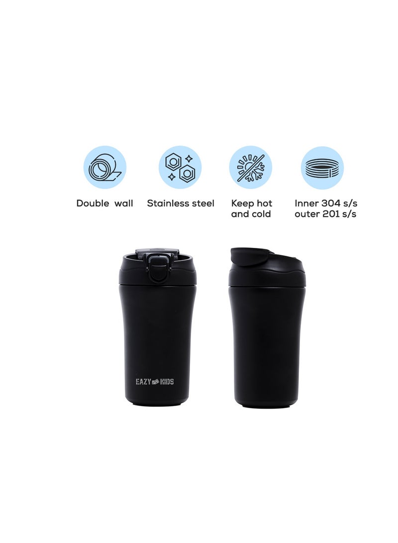 Double Wall Insulated Tumbler Water Bottle - Black, 400Ml