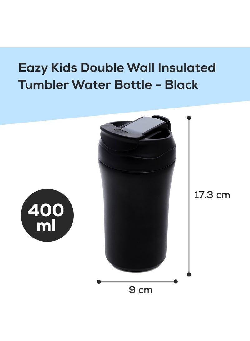 Double Wall Insulated Tumbler Water Bottle - Black, 400Ml