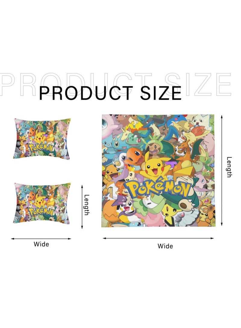 Pokemon Cartoon 3 Pieces Bedding Sets Lightweight Comfortable Soft 3D Printed Quilt Cover 150x200cm