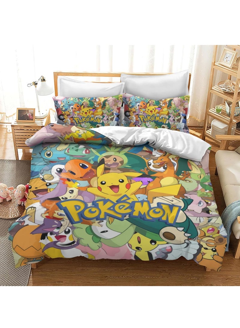 Pokemon Cartoon 3 Pieces Bedding Sets Lightweight Comfortable Soft 3D Printed Quilt Cover 150x200cm