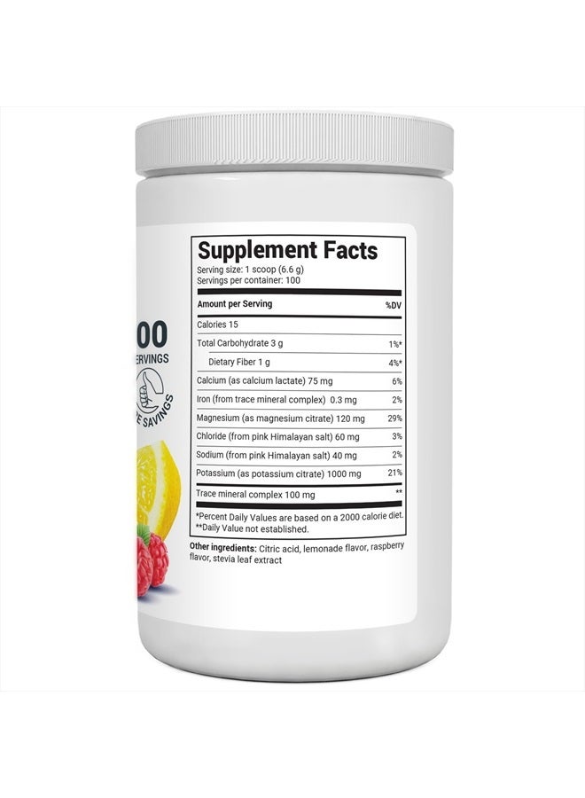 Zero Sugar Hydration Keto Electrolyte Powder - Enhanced With 1,000mg of Potassium And Real Pink Himalayan Salt - Raspberry And Lemon Flavor Hydration Drink Supplement, 100 Servings