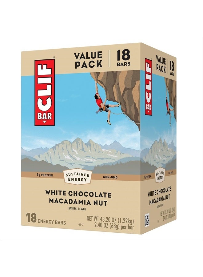 White Chocolate Macadamia Nut Flavor - Made with Organic Oats - 9g Protein - Non-GMO - Plant Based - Energy Bars - 2.4 oz. (18 Pack)