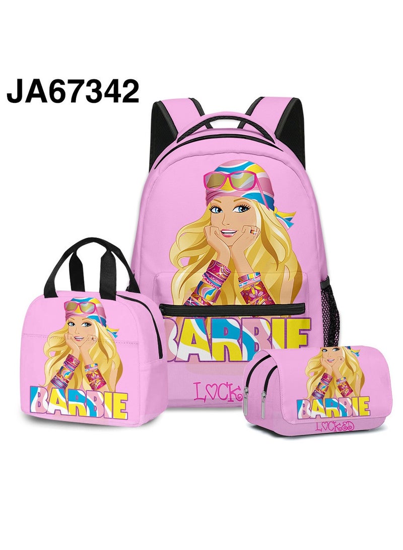 Girls School Backpack barbie School Bag Fit 14 Inch Laptop Backpack Insulated Lunch bag for Teens Kids Travel Daypack Lunchbox Bookbag Multicolor