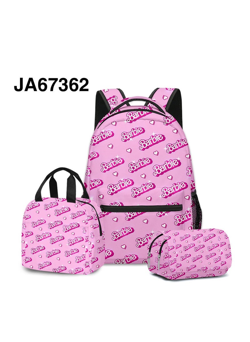 Girls School Backpack Barbie School Bag Suitable for 14 Inch Laptop Backpack Insulated Lunch Bag Pencil Case 3 in 1 Suitable for Teenagers Children Travel Backpack Lunch Box School Bag Multicolor