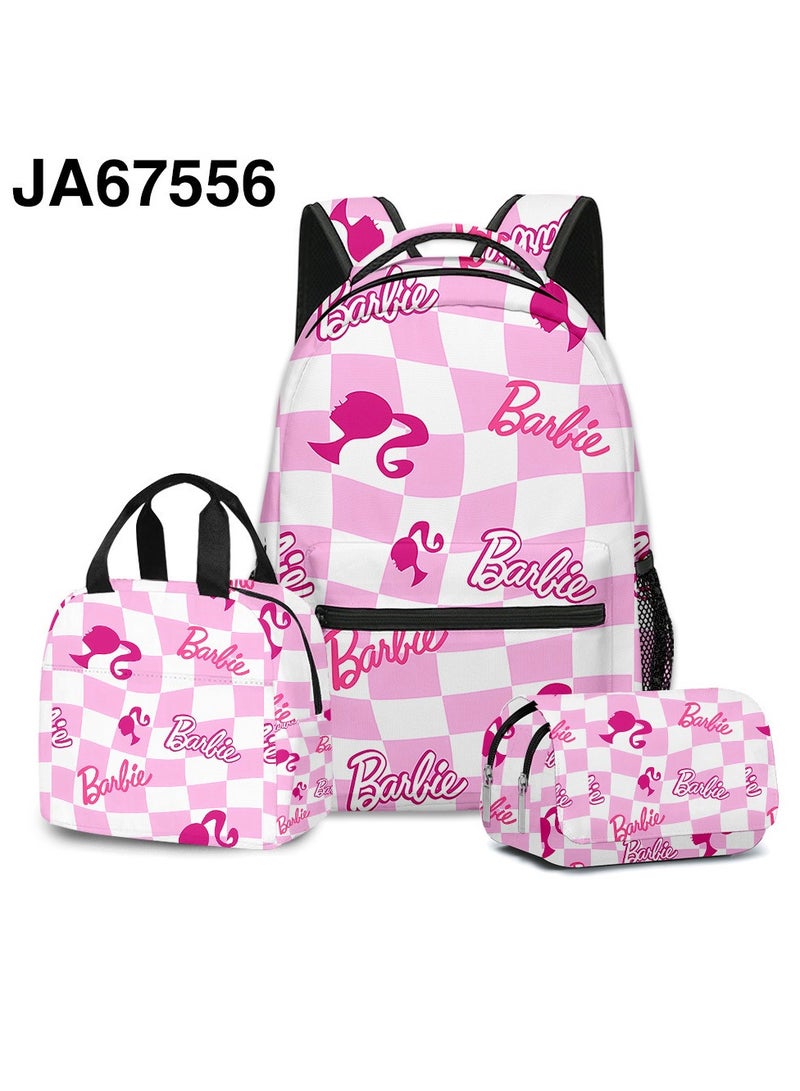 Girls School Backpack Barbie School Bag Suitable for 14 Inch Laptop Backpack Insulated Lunch Bag Pencil Case 3 in 1 Suitable for Teenagers Children Travel Backpack Lunch Box School Bag Multicolor
