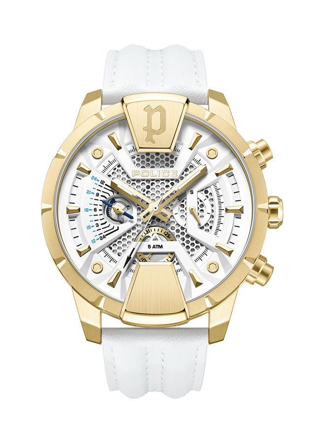 Men's Huntley Leather Strap Analog Wrist Watch PEWJF2203707 - 45mm - White