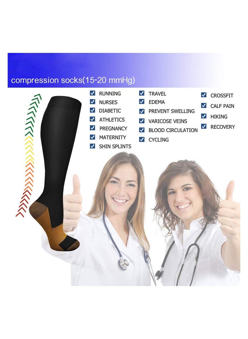 Copper Compression Socks for Men & Women, Copper-Infused Compression Socks Moisture-Wicking Copper Compression Socks for Medical Running Hiking Cycling 15-20 mmHg (Black/White, L/XL)
