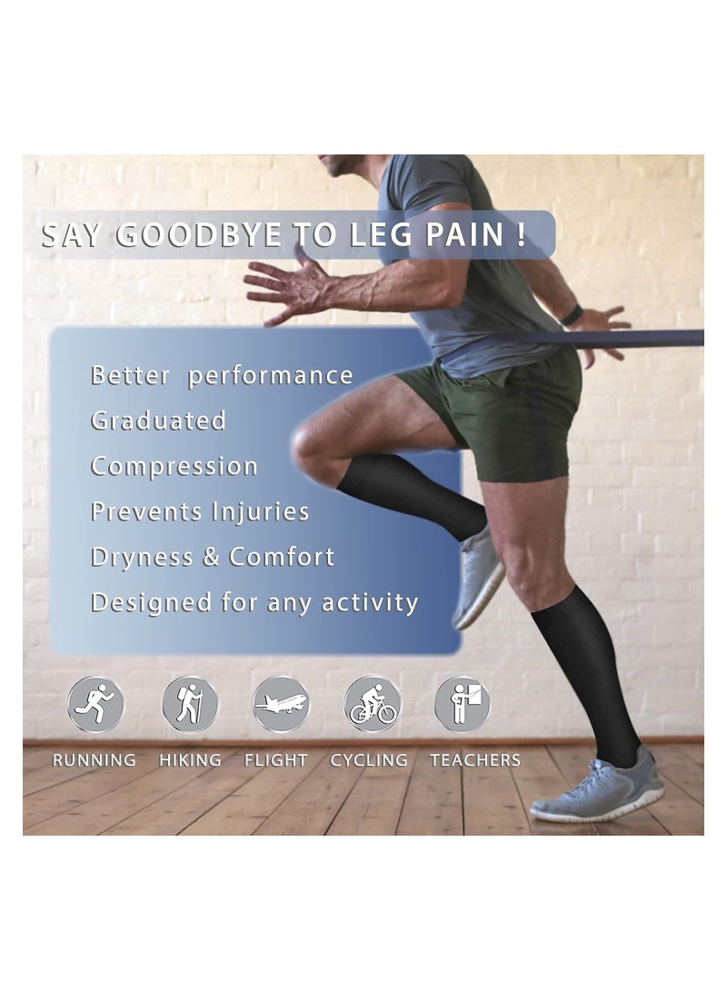 Copper Compression Socks for Men & Women, Copper-Infused Compression Socks Moisture-Wicking Copper Compression Socks for Medical Running Hiking Cycling 15-20 mmHg (Black/White, L/XL)