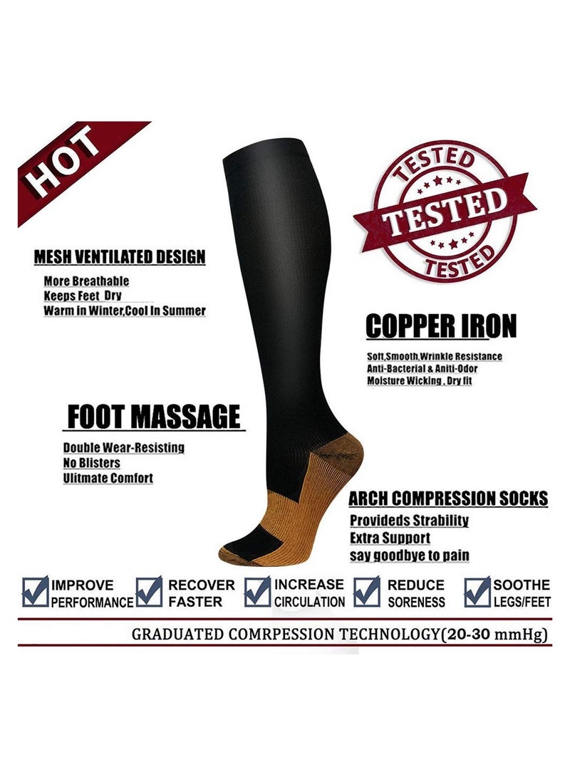 Copper Compression Socks for Men & Women, Copper-Infused Compression Socks Moisture-Wicking Copper Compression Socks for Medical Running Hiking Cycling 15-20 mmHg (Black/White, L/XL)