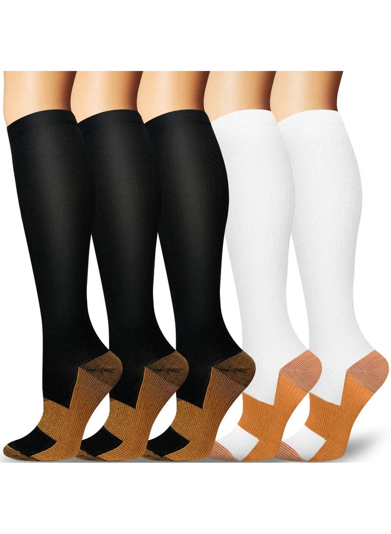 Copper Compression Socks for Men & Women, Copper-Infused Compression Socks Moisture-Wicking Copper Compression Socks for Medical Running Hiking Cycling 15-20 mmHg (Black/White, L/XL)