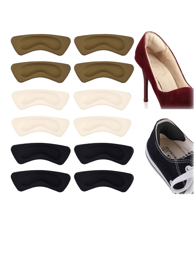 6 Pairs Heel Cushion Pads Heel Shoe Grips Liner Self-adhesive Shoe Insoles Foot Care Protector for Men Women Shoes Too Big, Preventing Heel Rubbing Blister (Multicolor)