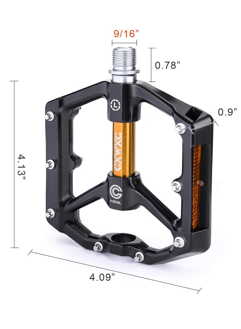 Bike Pedals, Aluminum Alloy Bicycle Pedals, Mountain Bike Pedal with Removable Anti-Skid Nails for Road/MTB Bike, Gifts for Cycling Enthusiasts (Black)