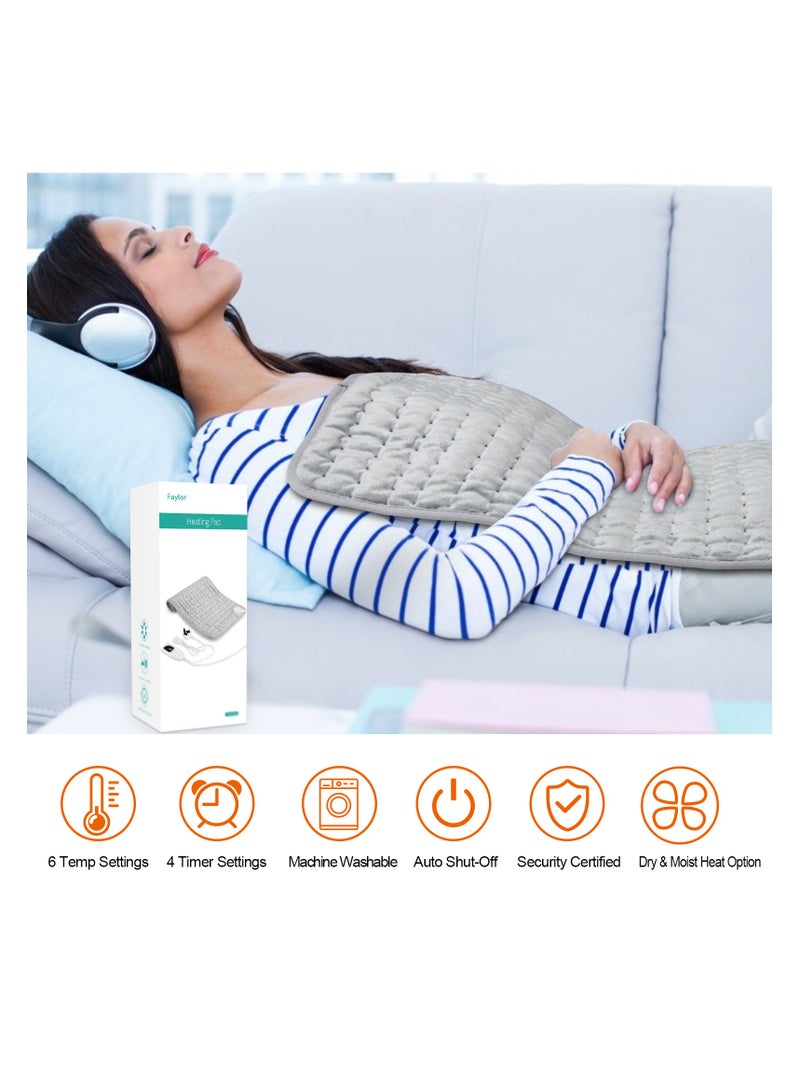 Heating Pad Electric for Pain Relief of Back Neck and Shoulder 6 Electric Temperature Options, 4 Temperature Settings, Auto Shut Off