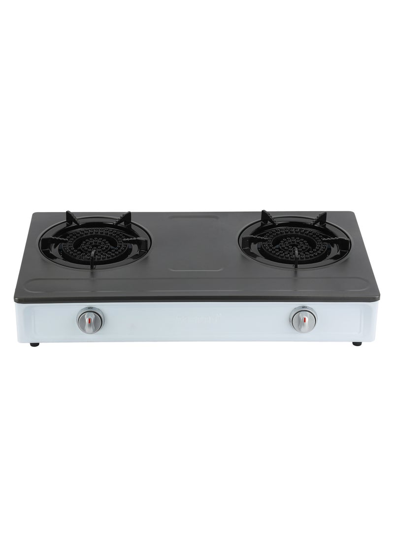 Stainless Steel Gas Cooker, 2 Cast Iron Burner Stove, Low Gas Consumption and Improved Flow for Efficient Heating/ Auto Ignition System, LPG Stovetop, Perfect for Home, Apartments, Kitchen Use GGC31048 Black & Silver